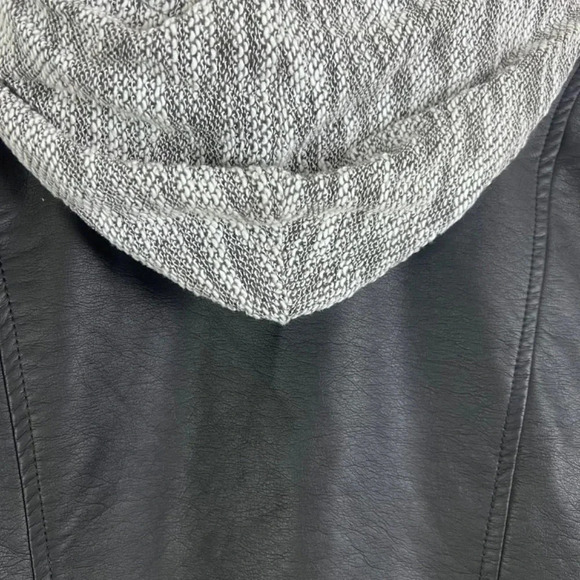 Torrid Black Faux Leather & Marled Grey Terry Bomber Jacket Size 1 Hooded - Picture 5 of 10